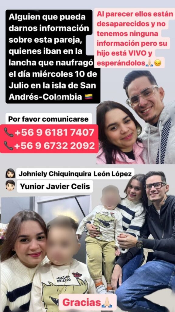Pareja venezolana desaparece en naufragio cerca de San Andrés