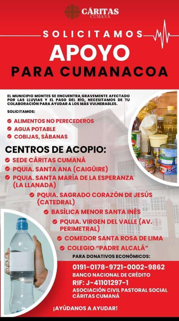 Cáritas Cumaná abre centro de acopio para damnificados por lluvias Cáritas Cumaná abre centro de acopio para damnificados por lluvias