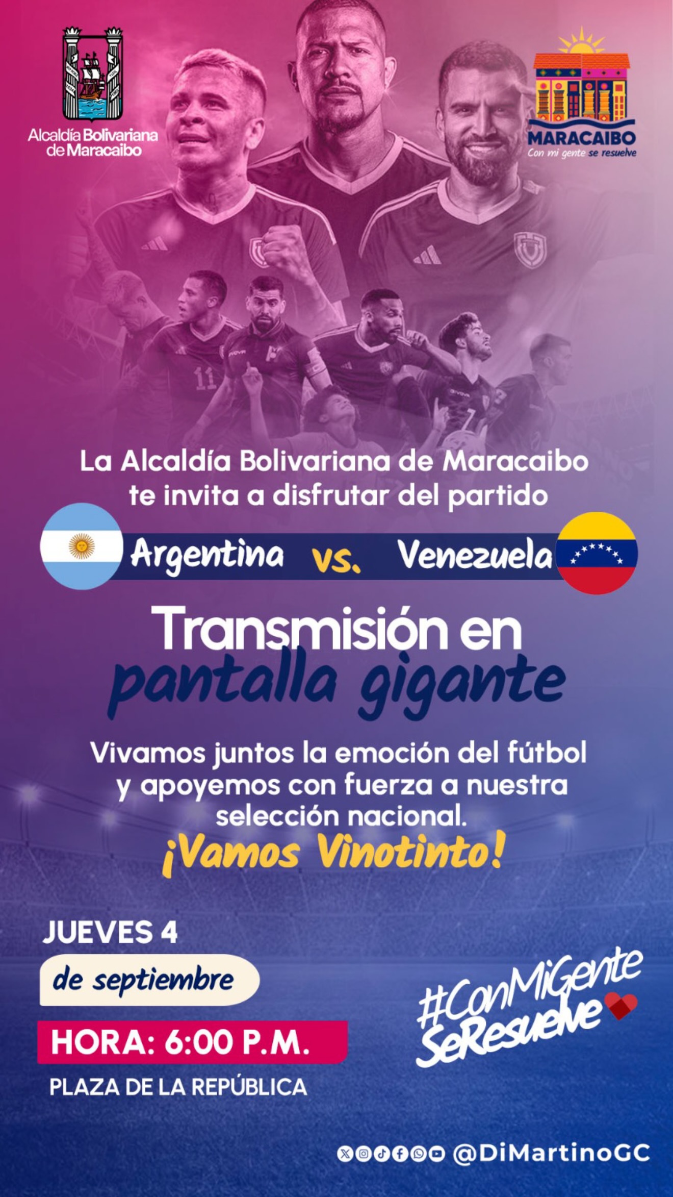 Alcaldía proyectará el partido de la Vinotinto en la Plaza de la República Alcaldía proyectará el partido de la Vinotinto en la Plaza de la República