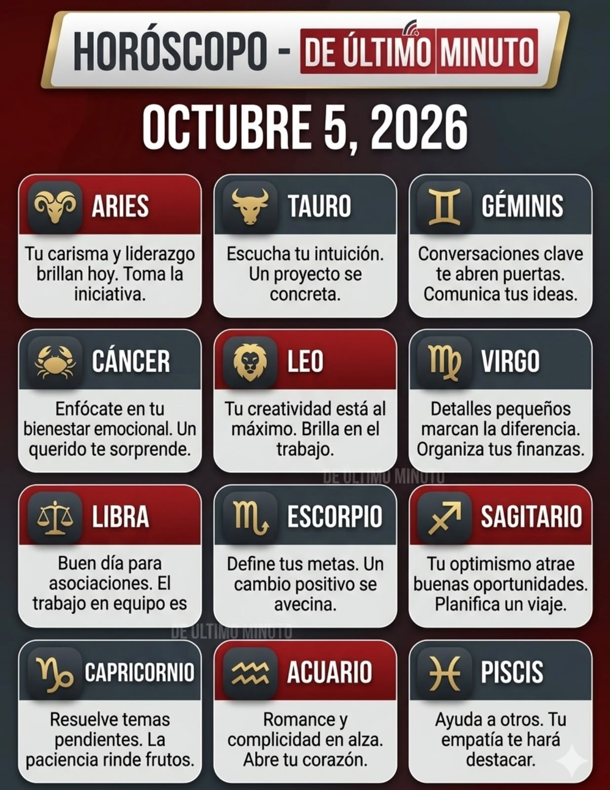 De Último Minuto publicó horóscopos para el 3, 4 y 5 de octubre