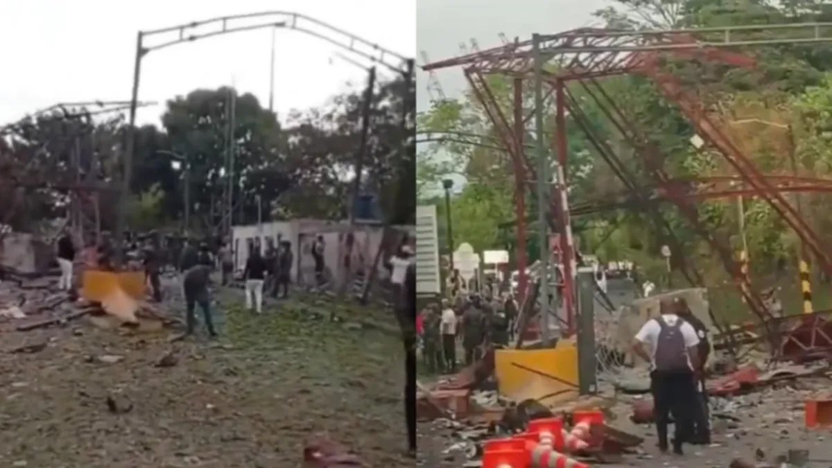 Peaje El Bordo destruido tras la explosión de un carro bomba en la vía Panamericana, Cauca