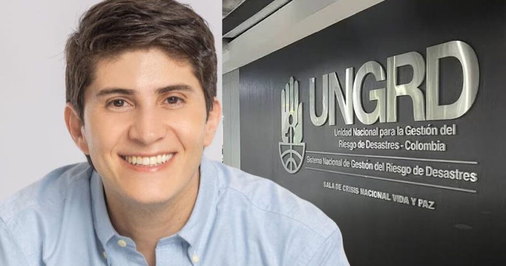 Caso UNGRD Corte Suprema: Wadith Manzur, uno de los seis congresistas procesados, junto al logo de la UNGRD en su sede