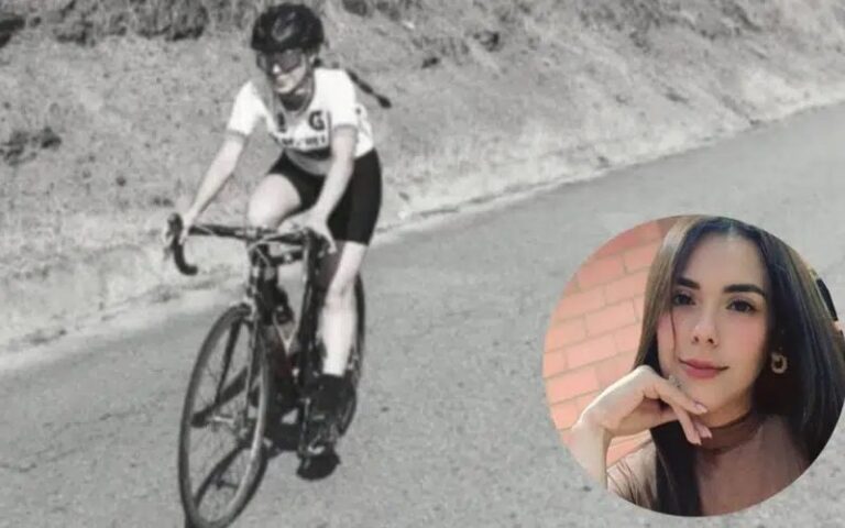 La ciclista Nelsy Gálvez sobre su bicicleta de ruta y en un retrato, en la imagen difundida tras su muerte en Cojedes