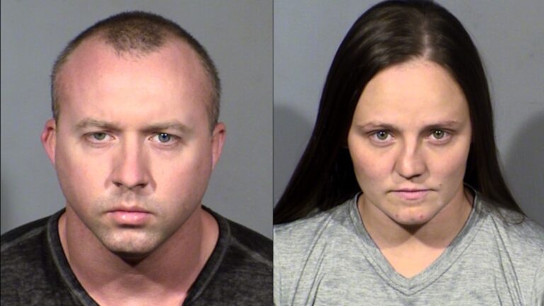 Fotos policiales de Larry Arnold y Nicole Melissa Malmstedt, acusados por el asesinato de Paul Mulkey en el condado de Douglas, Nevada
