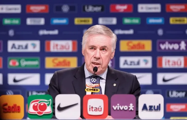 Carlo Ancelotti, seleccionador de Brasil, durante una rueda de prensa de la convocatoria de Brasil
