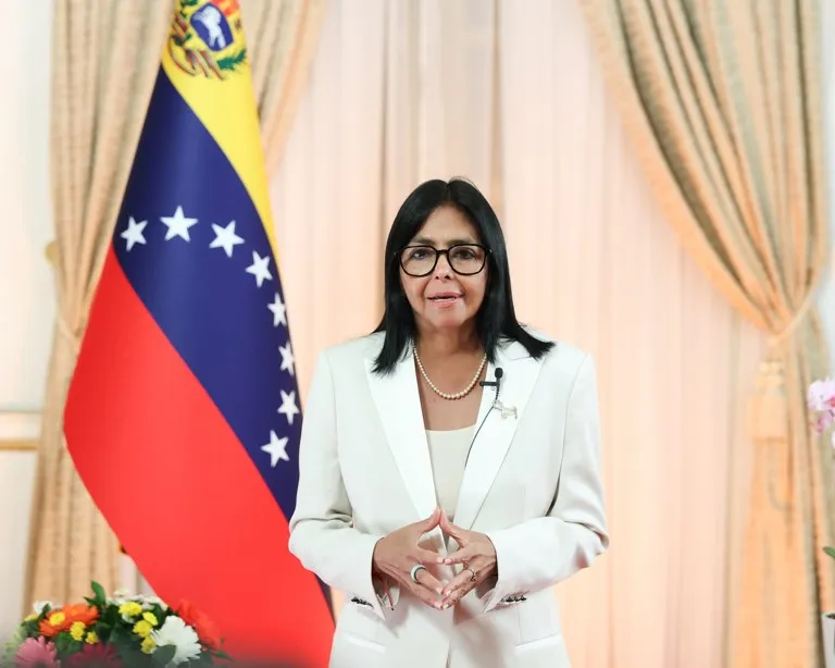 Delcy Rodríguez durante su mensaje al país en Miraflores, donde prometió elecciones en Venezuela con una autoridad electoral renovada