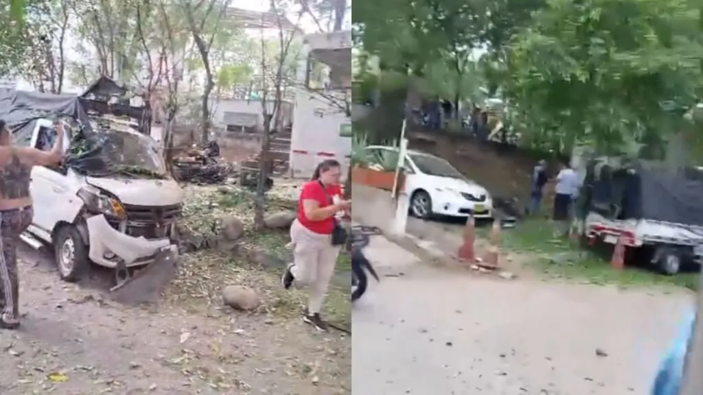 explosión en Cúcuta: vehículo blanco destrozado y calle acordonada en el barrio Escobal, junto al puente internacional Francisco de Paula Santander