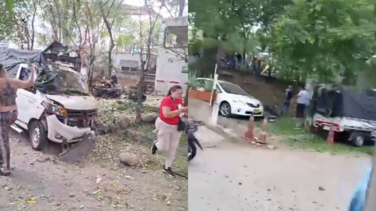 explosión en Cúcuta: vehículo blanco destrozado y calle acordonada en el barrio Escobal, junto al puente internacional Francisco de Paula Santander