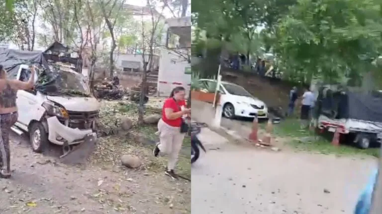 explosión en Cúcuta: vehículo blanco destrozado y calle acordonada en el barrio Escobal, junto al puente internacional Francisco de Paula Santander