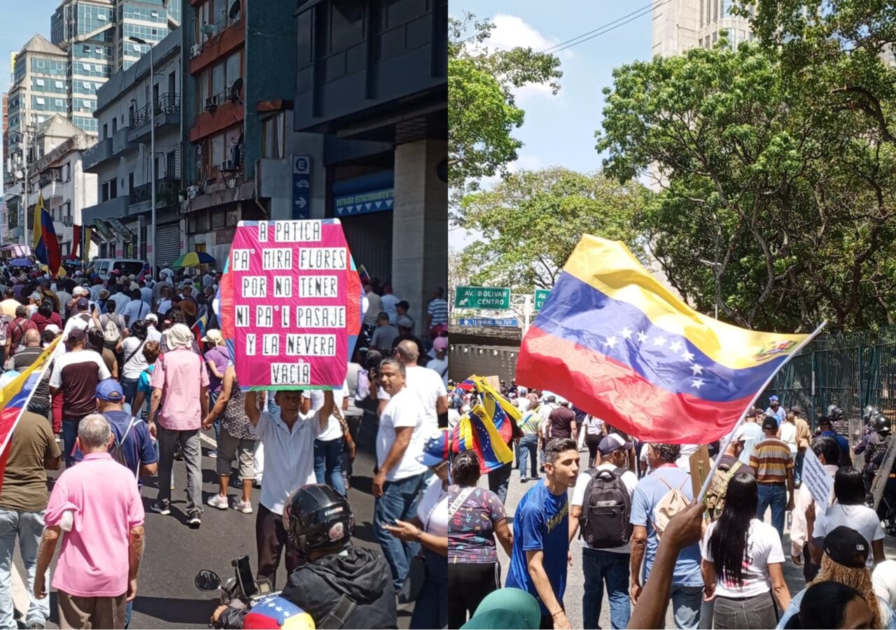Trabajadores venezolanos marchan en Caracas hacia Miraflores por salarios, en la jornada en que los gremios marcharán a Miraflores