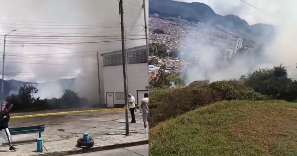 Columna de humo del incendio forestal en Bogotá sobre la ladera del mirador de La Resurrección, en Rafael Uribe Uribe, el 25 de octubre de 2026