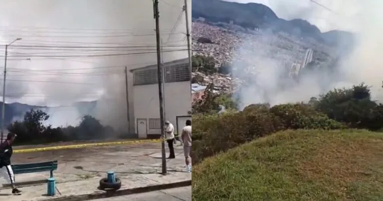 Columna de humo del incendio forestal en Bogotá sobre la ladera del mirador de La Resurrección, en Rafael Uribe Uribe, el 25 de octubre de 2026