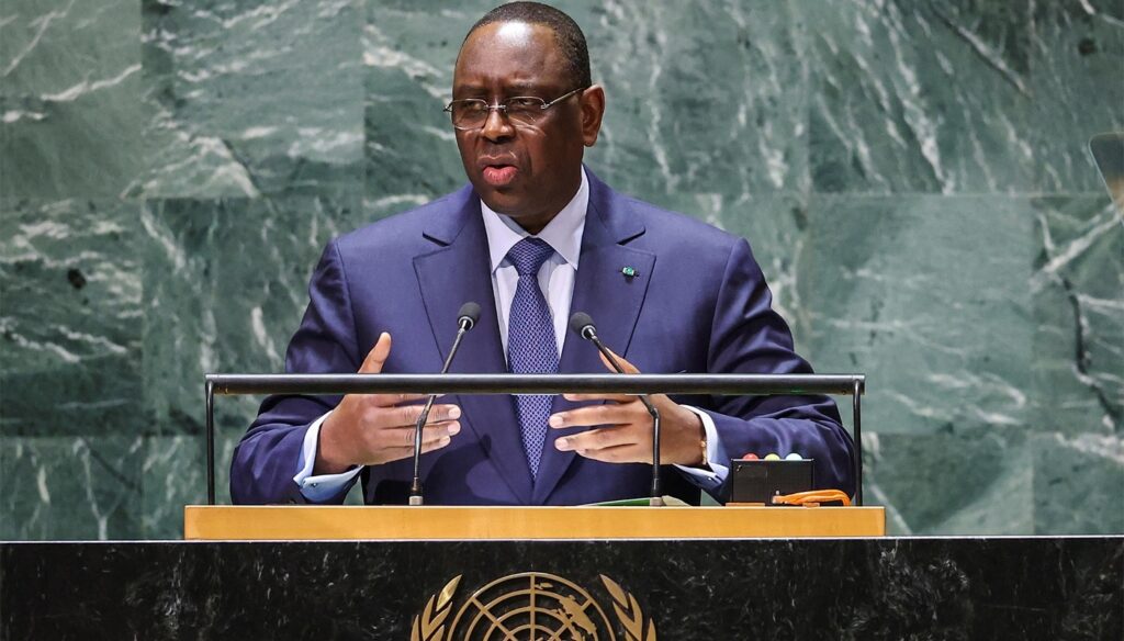 Macky Sall habla desde el podio de la Asamblea General de la ONU en Nueva York