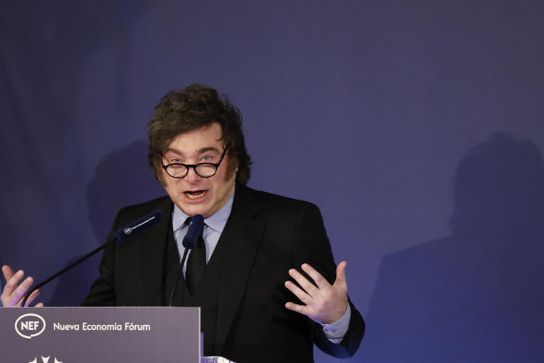 Milei en Madrid: Javier Milei interviene en el acto de Nueva Economía Fórum en el Casino de Madrid