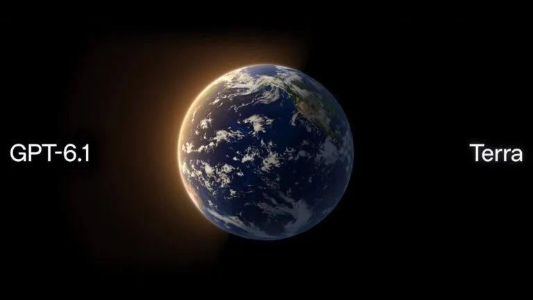 GPT-6.1 Terra: imagen oficial de OpenAI del planeta Tierra sobre fondo negro con el nombre del modelo