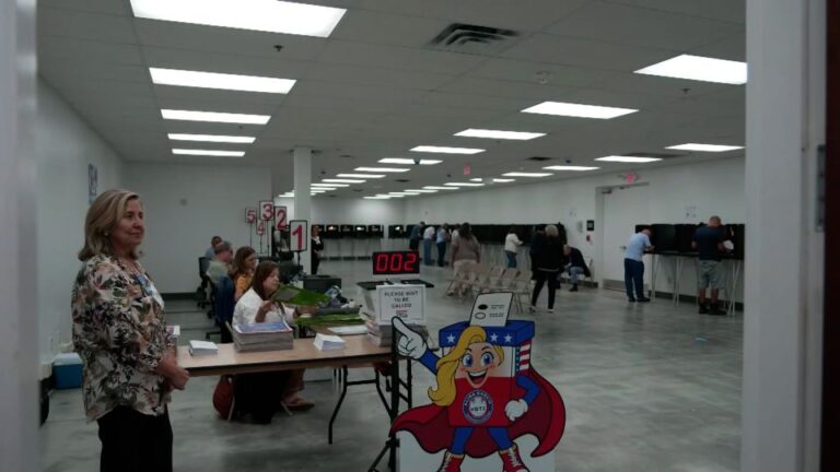 Electores votando en un centro de votación anticipada, en medio de la disputa por las papeletas en California