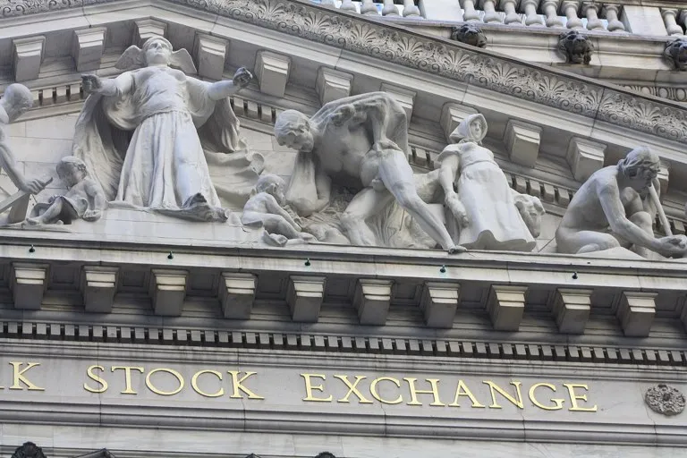 PIB de Estados Unidos: fachada de la Bolsa de Nueva York, en Wall Street
