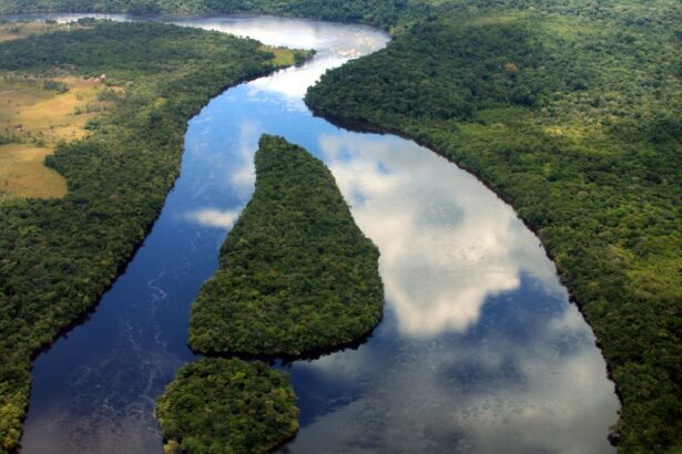 Vista aérea del río Caroní en el estado Bolívar, donde se ahogaron dos niños en Puerto Ordaz