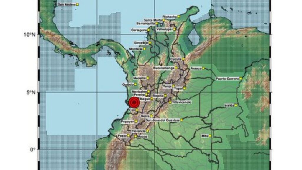 Sismo en El Cerrito Valle del Cauca: mapa del Servicio Geológico Colombiano con el epicentro marcado en el occidente de Colombia