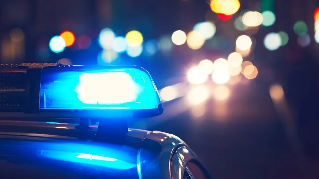 Tiroteo en el centro de Las Vegas: torreta azul encendida de una patrulla policial durante la noche