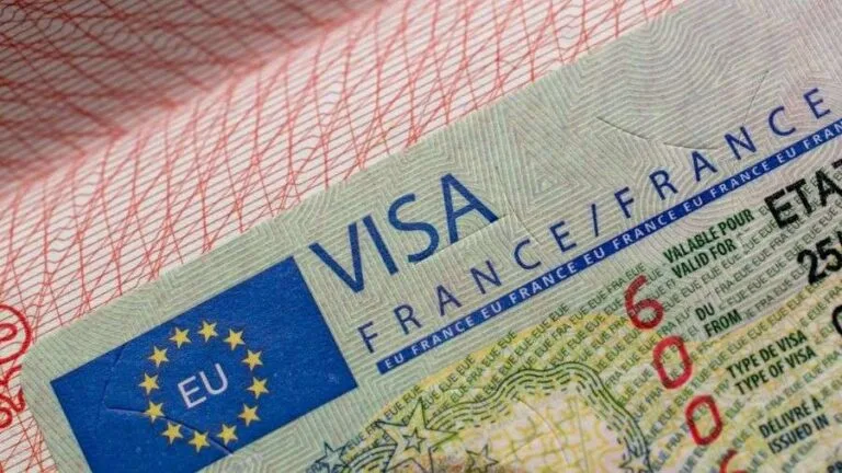 Visas de Francia Venezuela: primer plano de una visa francesa con la bandera de la Unión Europea en un pasaporte