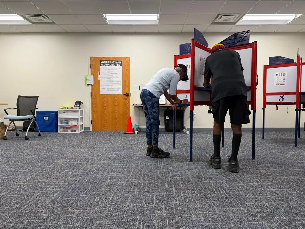 Votantes en las cabinas durante la votación anticipada récord en Estados Unidos